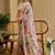 Beige cotton blend floral print saree with blouse