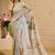 Sea green cotton blend floral print saree with blouse