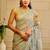 Sea green cotton blend floral print saree with blouse