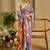 Purple cotton blend floral print saree with blouse