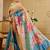 Beige cotton blend floral print saree with blouse