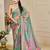 Green cotton blend floral print saree with blouse