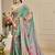 Green cotton blend floral print saree with blouse