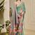 Green cotton blend floral print saree with blouse
