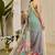 Green cotton blend floral print saree with blouse