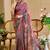 Burgundy cotton blend floral print saree with blouse