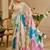 Cream cotton blend floral print saree with blouse