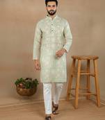 Pista linen fabric printed ethnic looks kurta payjama for men