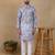 Blue linen fabric printed ethnic looks kurta payjama for men
