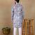 Blue linen fabric printed ethnic looks kurta payjama for men