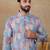 Blue linen fabric printed ethnic looks kurta payjama for men