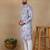 Blue linen fabric printed ethnic looks kurta payjama for men