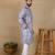 Blue linen fabric printed ethnic looks kurta payjama for men