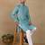 Green linen fabric printed ethnic looks kurta payjama for men