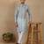 Green linen fabric printed ethnic looks kurta payjama for men