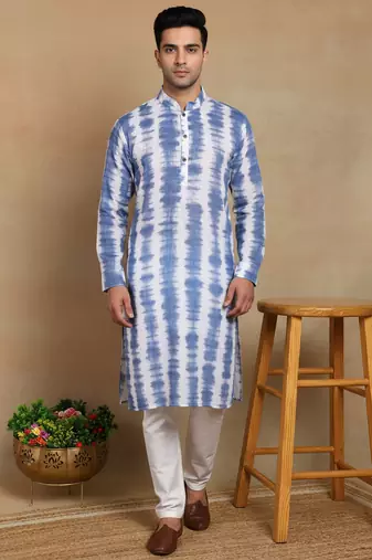 Navy blue linen fabric kurta payjama