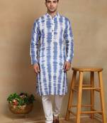 Navy blue linen fabric kurta payjama