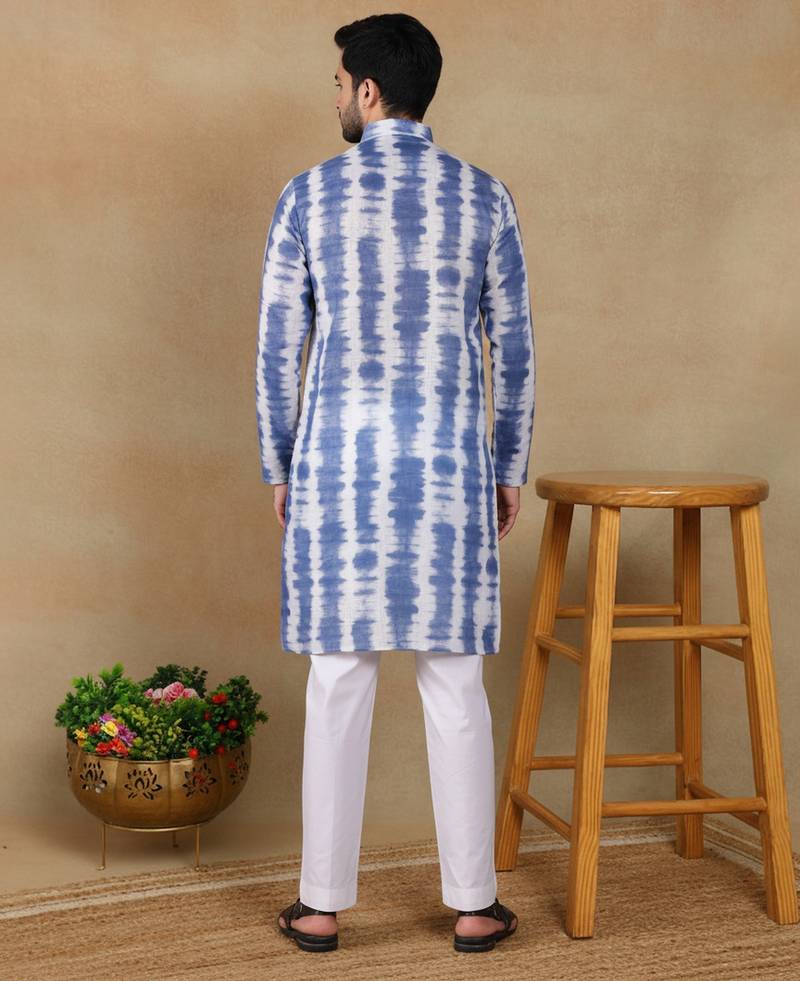 Navy blue linen fabric kurta payjama