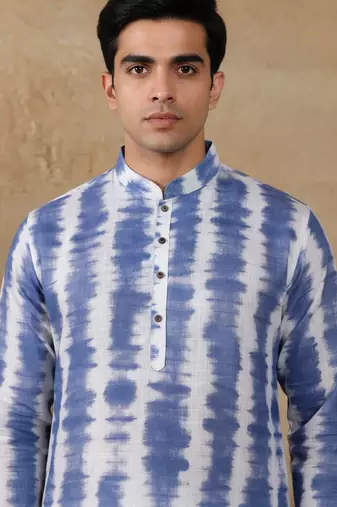 Navy blue linen fabric kurta payjama