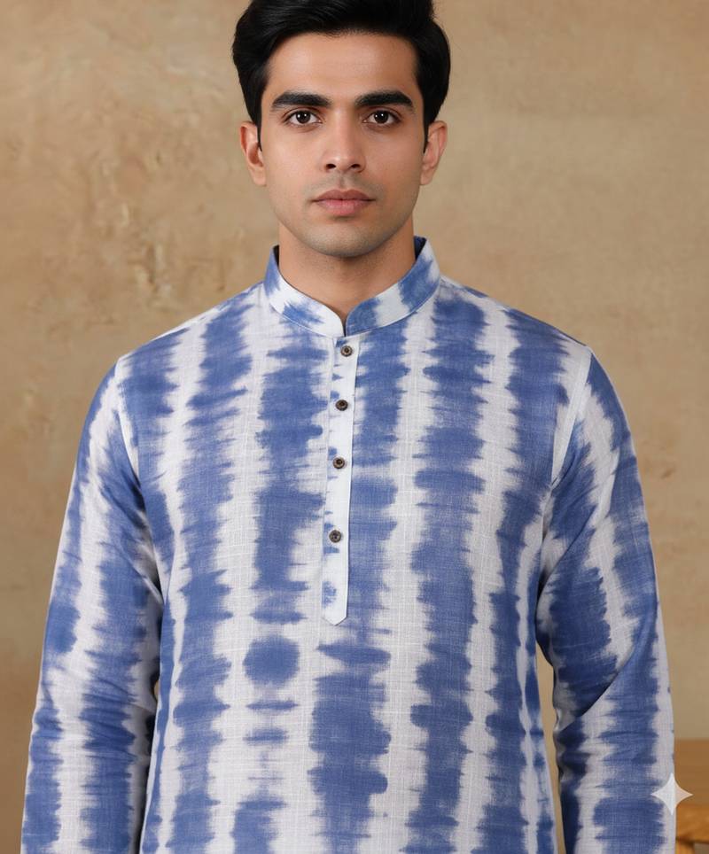 Navy blue linen fabric kurta payjama