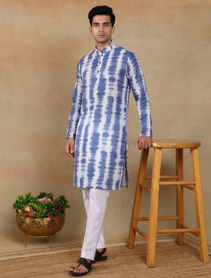 Navy blue linen fabric kurta payjama 4