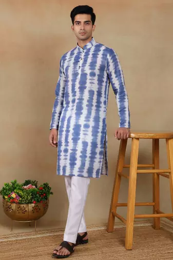 Navy blue linen fabric kurta payjama