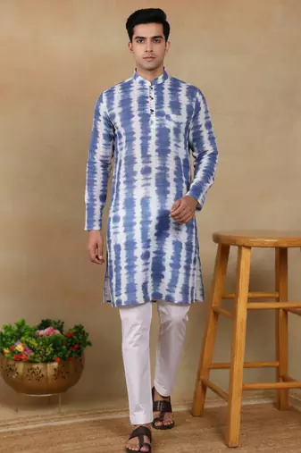 Navy blue linen fabric kurta payjama