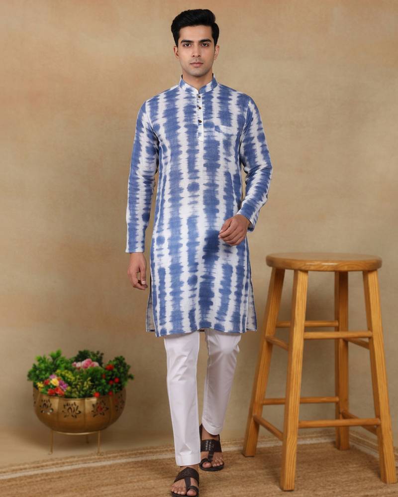 Navy blue linen fabric kurta payjama