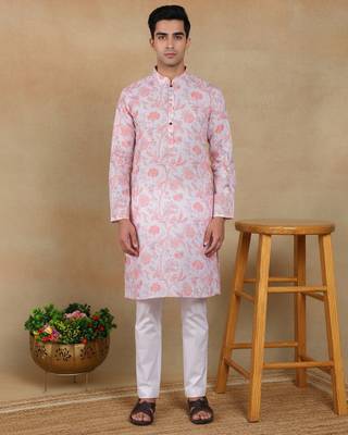 Pink linen fabric kurta payjama 1