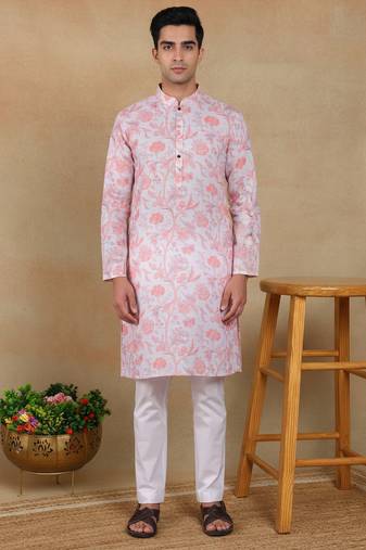 Pink linen fabric kurta payjama