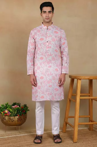 Pink linen fabric kurta payjama