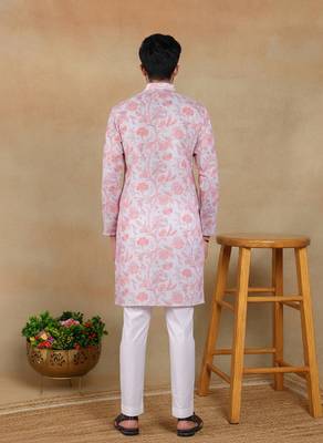 Pink linen fabric kurta payjama 2