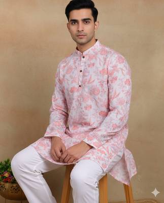 Pink linen fabric kurta payjama 3
