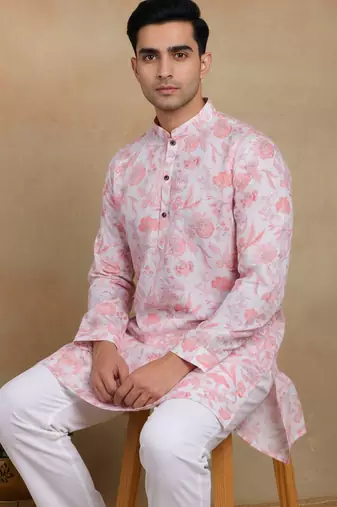 Pink linen fabric kurta payjama