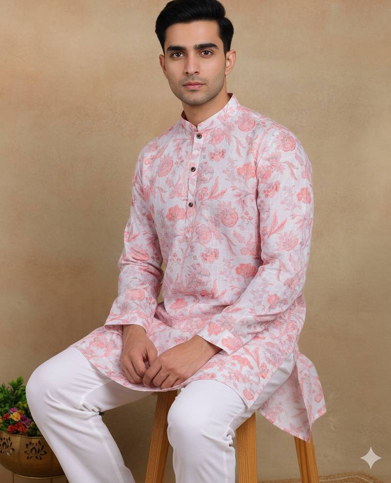Pink linen fabric kurta payjama
