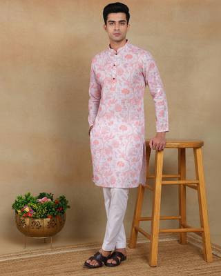 Pink linen fabric kurta payjama 4