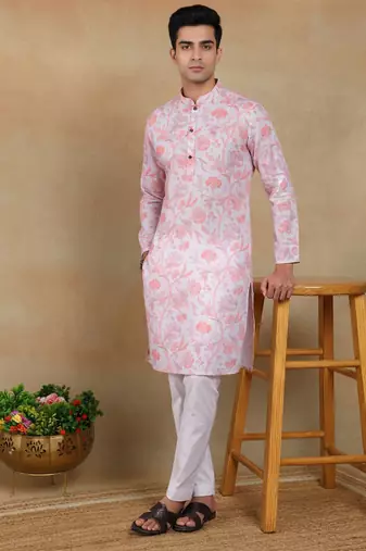Pink linen fabric kurta payjama