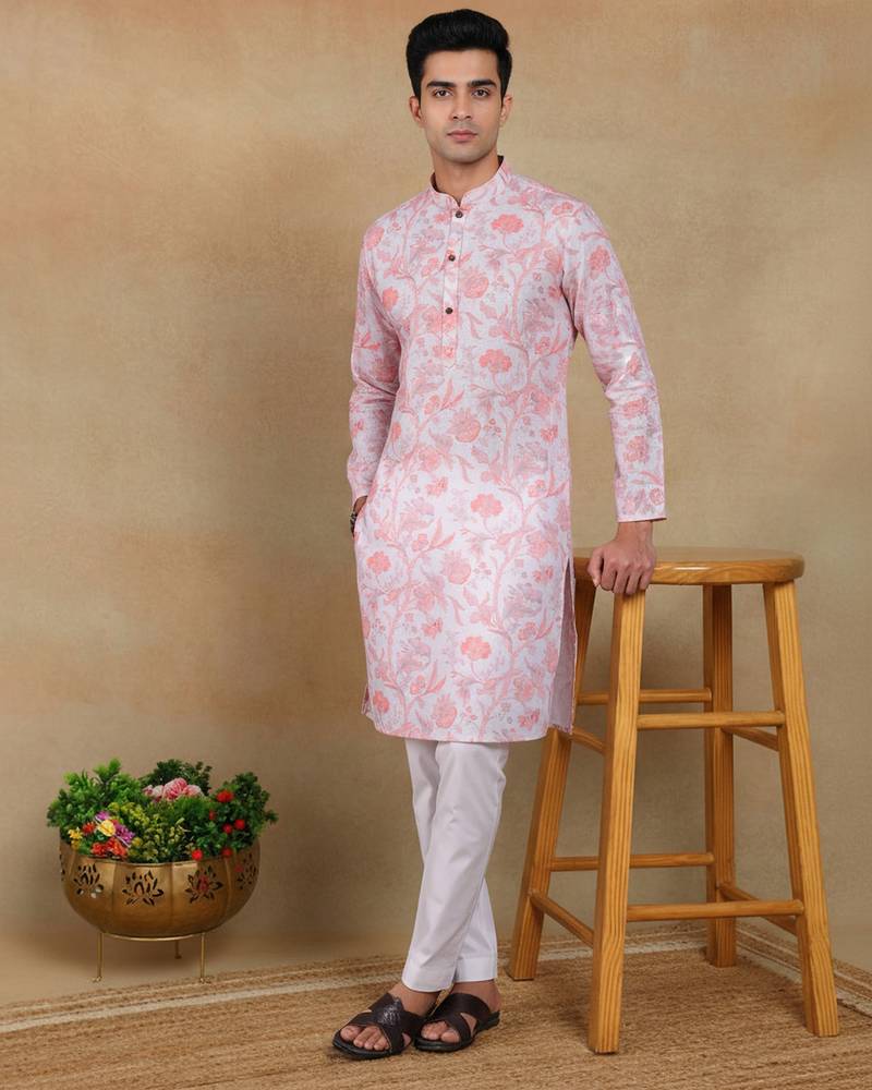 Pink linen fabric kurta payjama