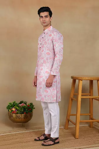 Pink linen fabric kurta payjama