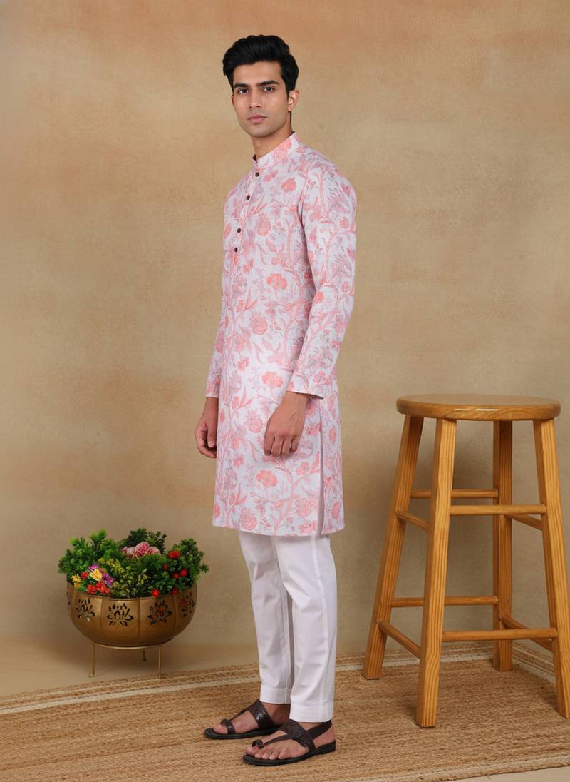 Pink linen fabric kurta payjama