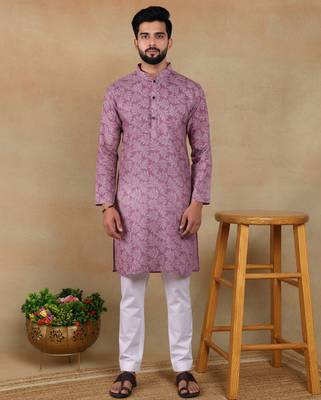 Purple linen fabric kurta payjama 1