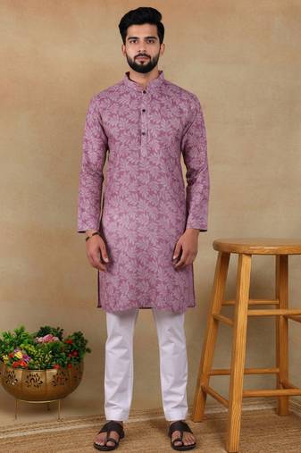 Purple linen fabric kurta payjama