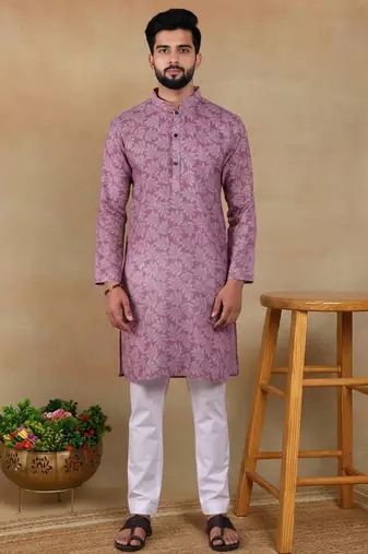 Purple linen fabric kurta payjama