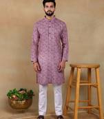 Purple linen fabric kurta payjama