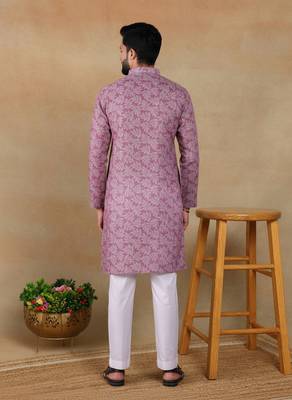 Purple linen fabric kurta payjama 2