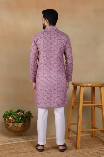 Purple linen fabric kurta payjama