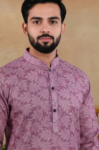 Purple linen fabric kurta payjama