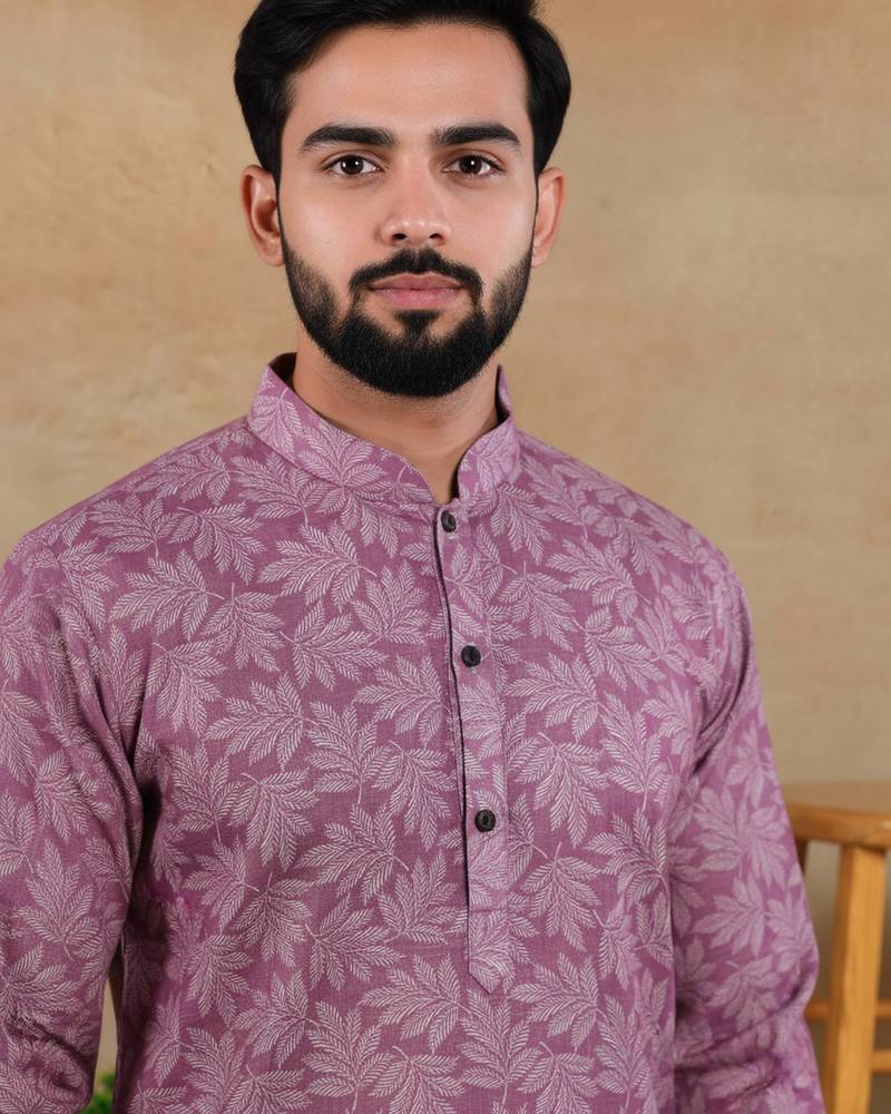 Purple linen fabric kurta payjama