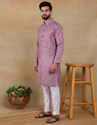 Purple linen fabric kurta payjama 4