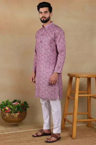Purple linen fabric kurta payjama